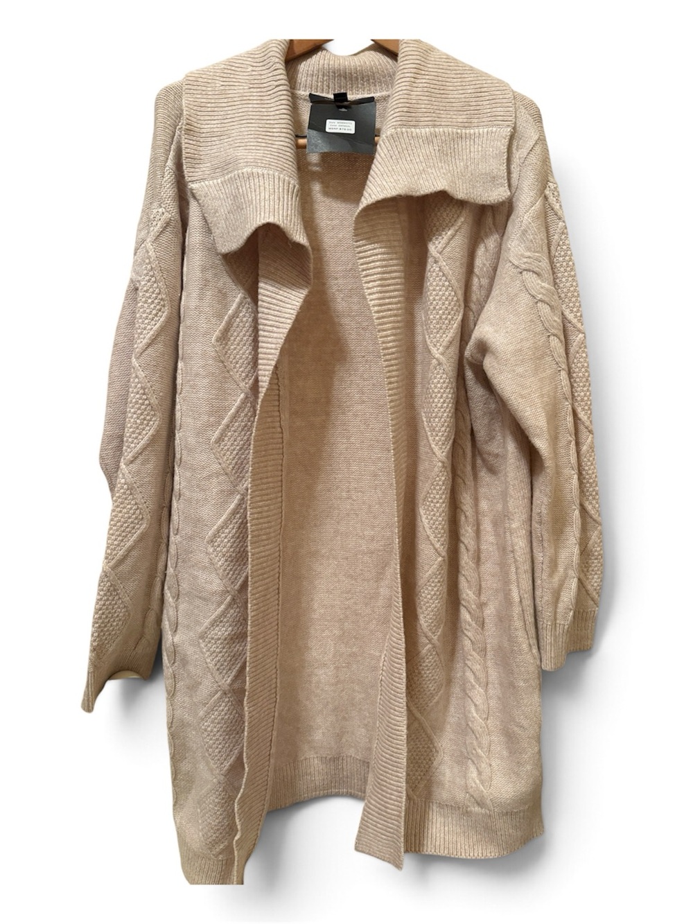 Marc New York Light Beige Open-Front Cable Knit Cardigan